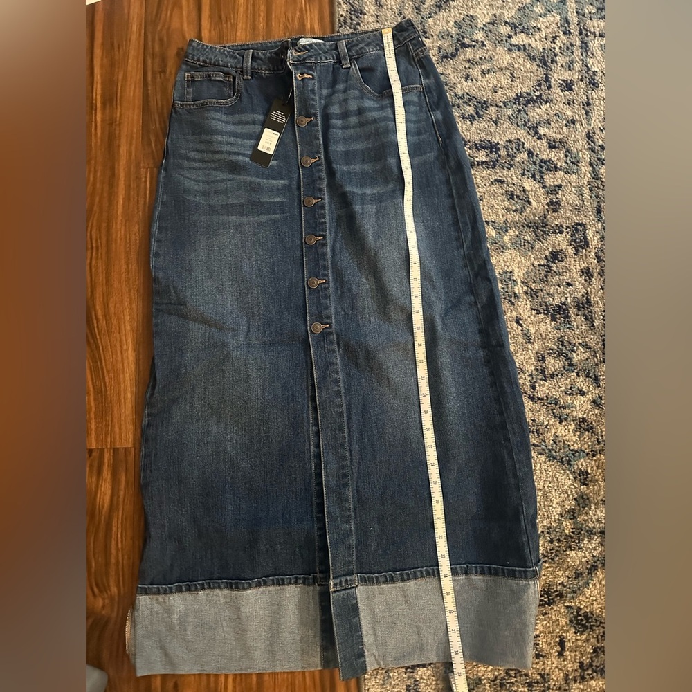 Fashion Nova Dark Blue Button-Front Denim Skirt